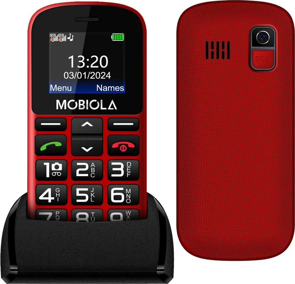 Téléphone Mobile Senior Mobiola MB200 Rouge avec Socle de Charge Inclus
