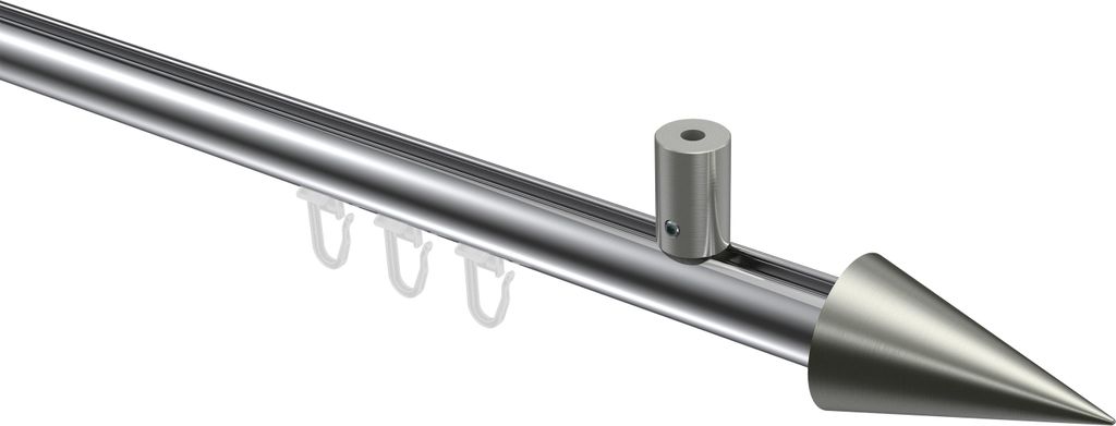 Interdeco Innenlaufstange / Gardinenstange mit Innenlauf Chrom / Edelstahl-Optik, Typ Sonius Savio (Kegel) Deckenmontage, 20 mm Ø 1-läufig, 240 cm