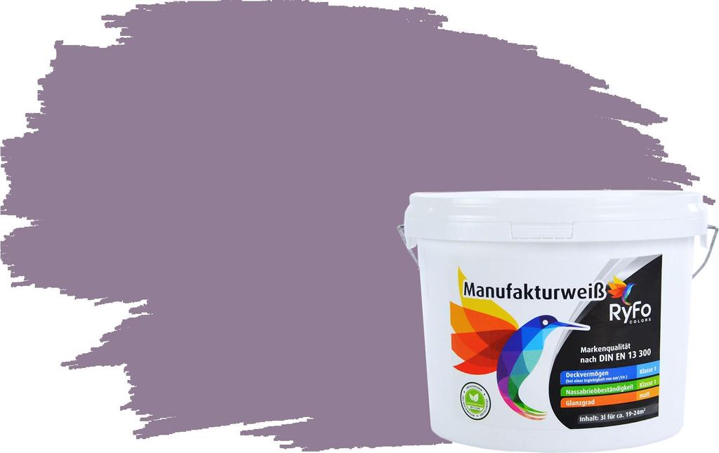 RyFo Colors Bunte Wandfarbe Manufakturweiß Blasslila 3l - weitere Violett Farbtöne und Größen erhältlich, Deckkraft Klasse 1, Nassabrieb Klasse 1