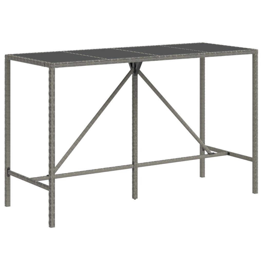 vidaXL Bartisch mit Glasplatte Grau 180x70x110 cm Poly Rattan