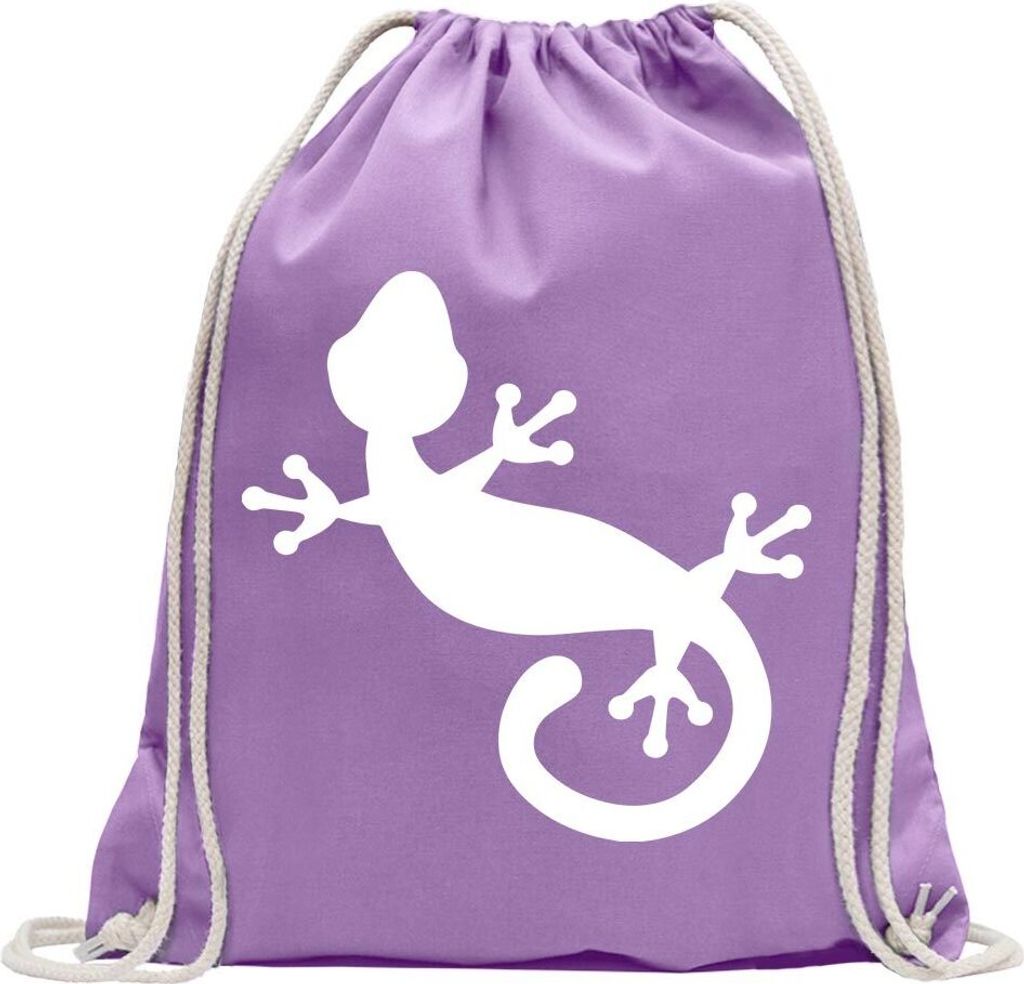 Kiwistar - Turnbeutel - lavendel - Gecko Motiv 1 - Fun Rucksack Sport Beutel Gymsack Baumwolle mit Ziehgurt