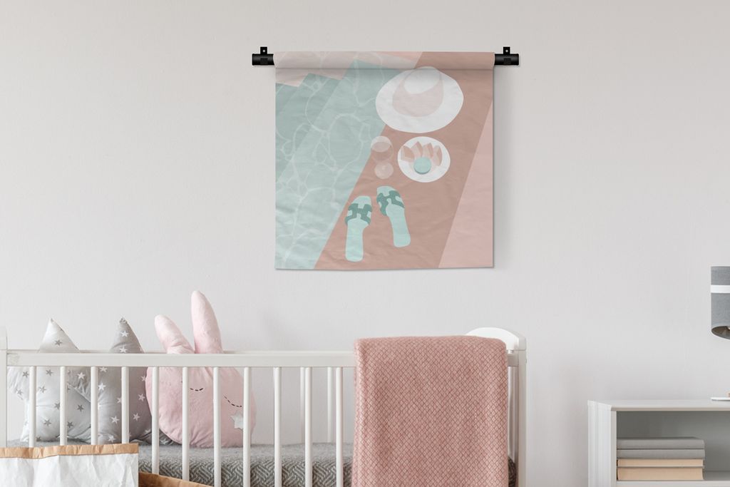 MuchoWow Wandteppich Wandbehang Hausschuhe - Wein - Schwimmbad - Sommer 60x60 cm Tapisserie Dekoration Wandtuch - Dekorationen - Wand Decke
