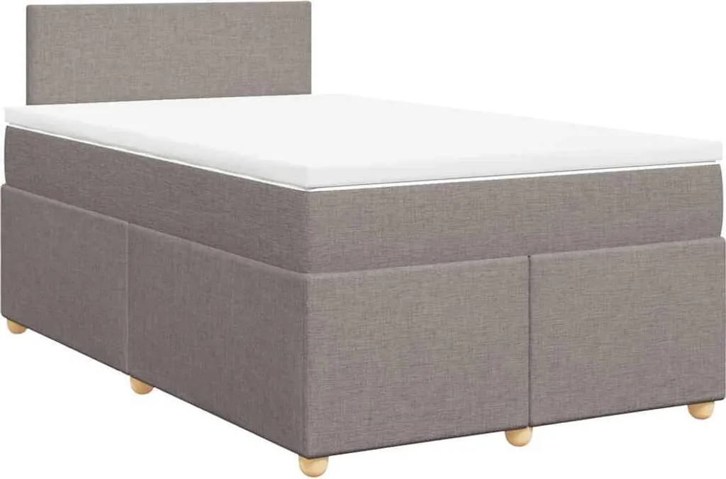 Lit Boxspring 120x190 en Tissu Taupe avec Matelas Confort et Surmatelas
