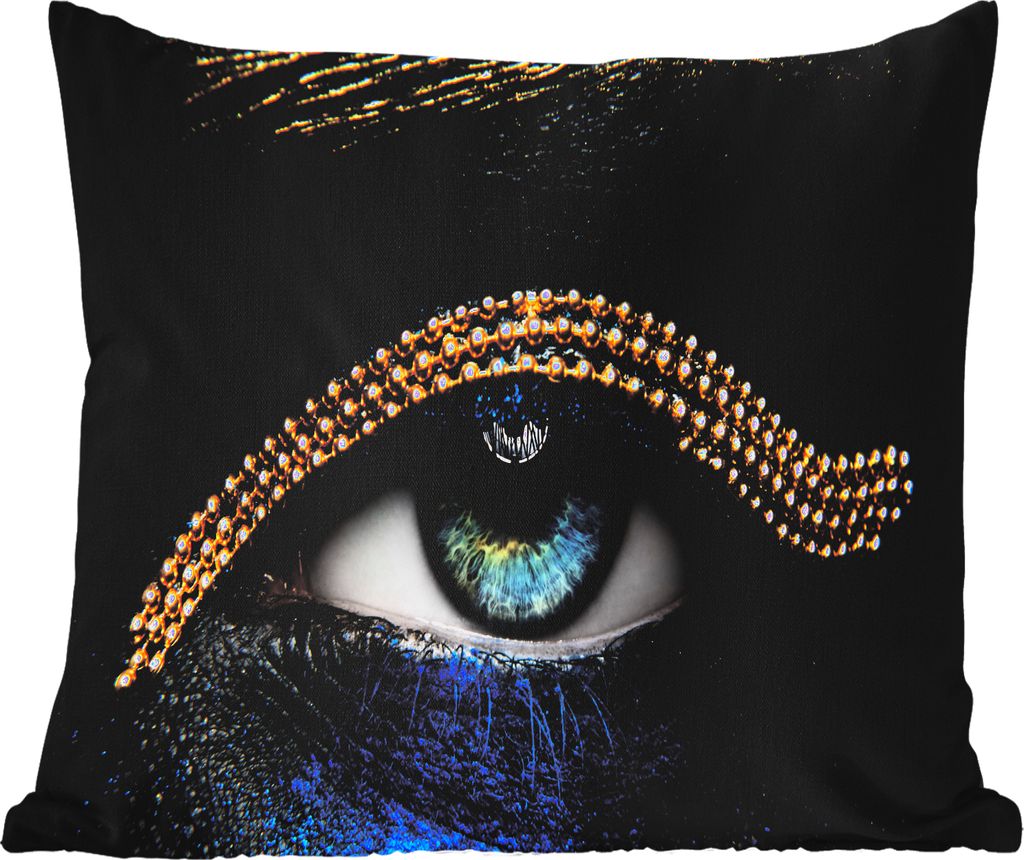 MuchoWow Outdoor Kissen - Frau - Augen - Make-up - Luxus - Gold - 50x50 cm - Wetterfest - Lounge Kissen - Komfortabel - Kissen mit Bild