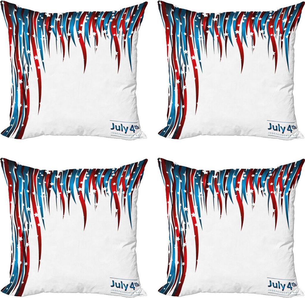 ABAKUHAUS 4. Juli Kissenbezug Set (4 Stück), gewirbelte Banner, Moderner Doppelseitiger Digitaldruck, 40 cm x 40 cm, Rot, Weiß und Marine-Blau