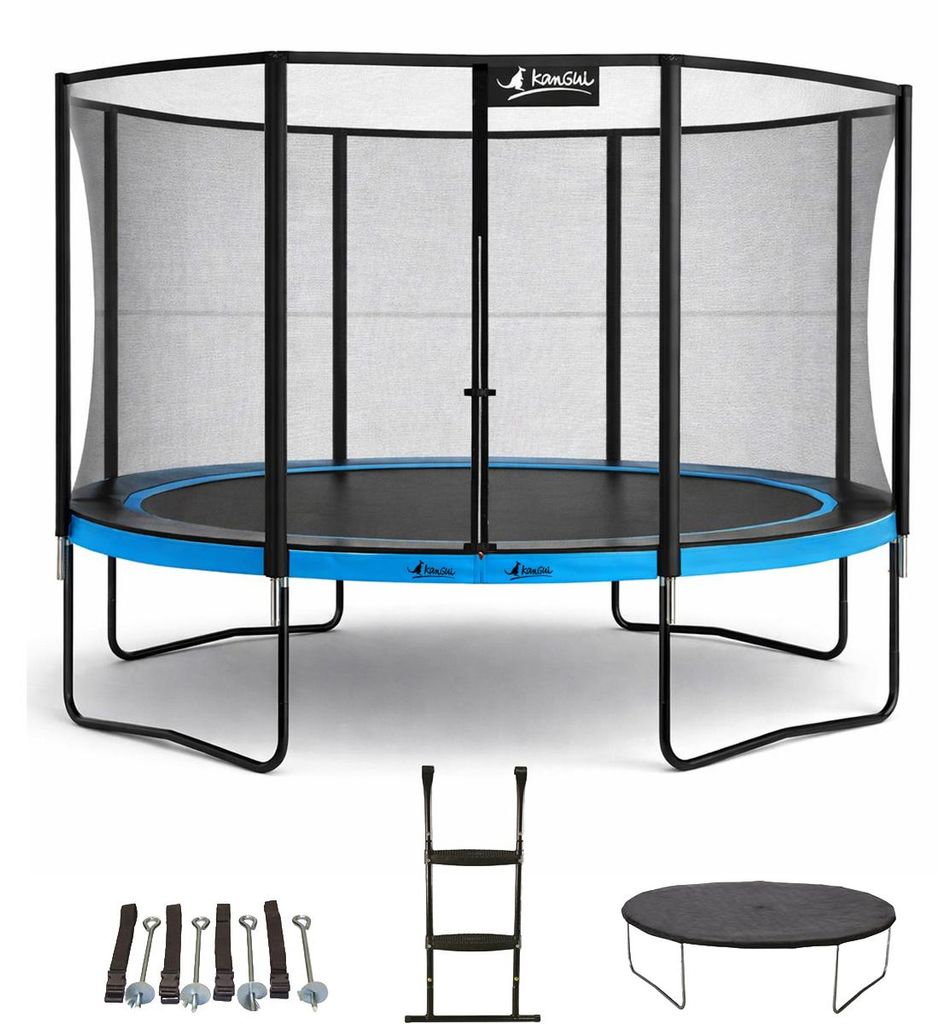 Trampolin Ø 430cm + Leiter + Abdeckung + Verankerungsset - PUNCHI 430 Blau
