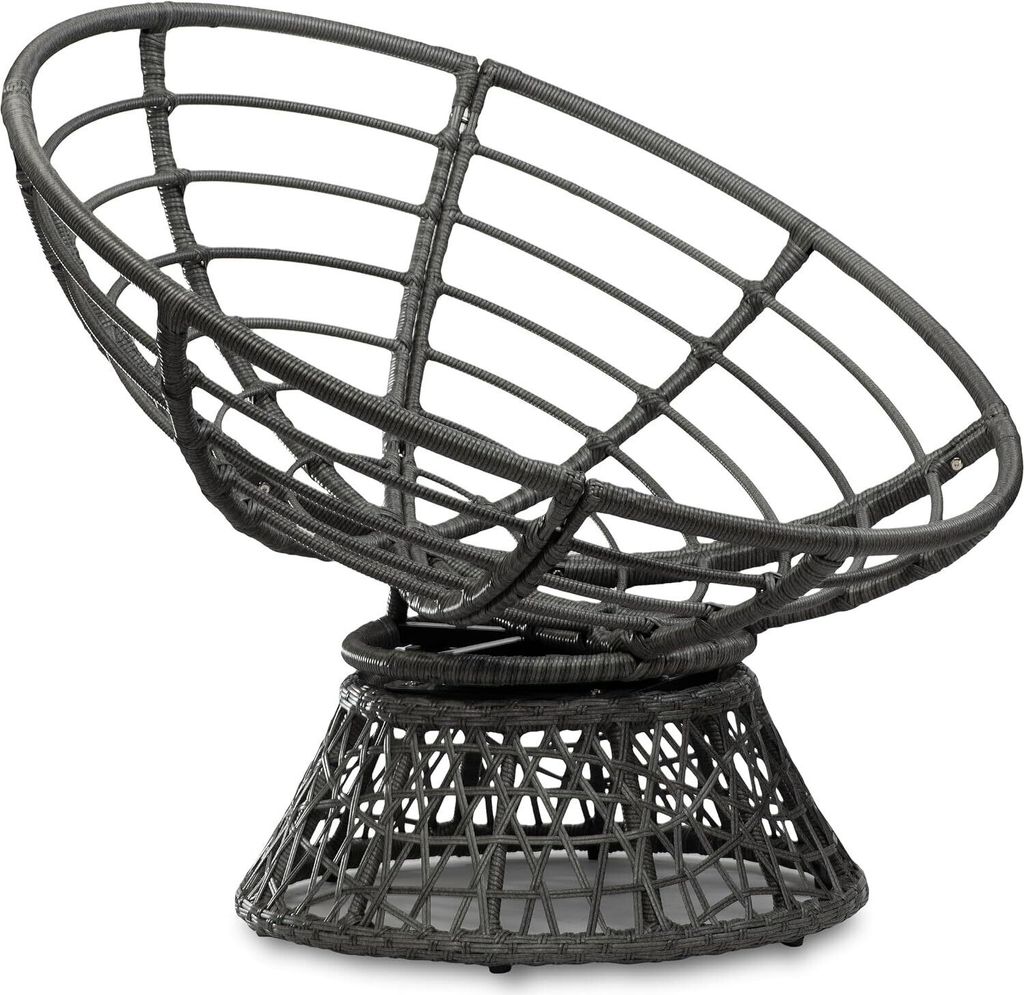 sunnypillow Papasansessel | Rattansessel mit Kissen rund Durchmesser 120 cm | gemütlicher Loungesessel drehbar für Wohnzimmer | Grau