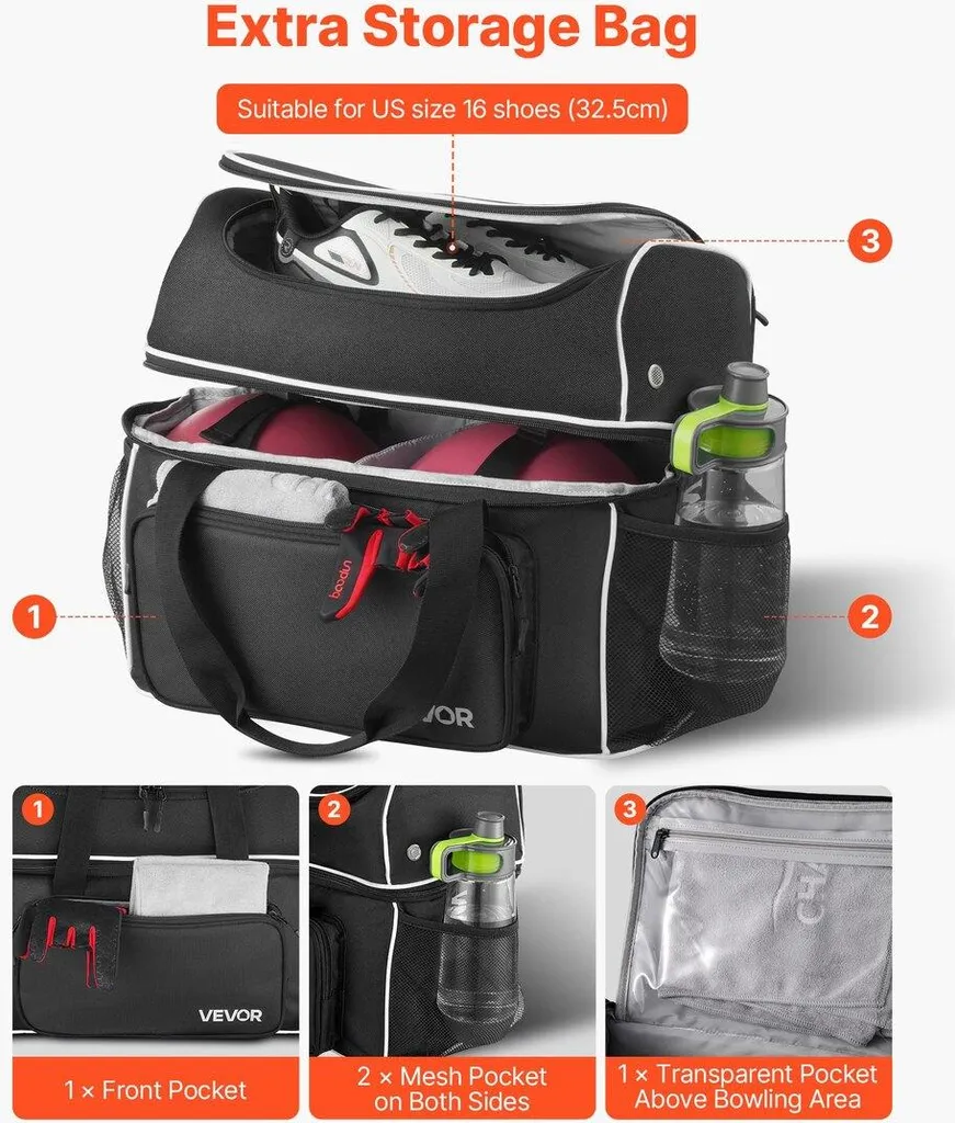 Sac à roulettes pour 2 boules de bowling avec compartiment chaussures