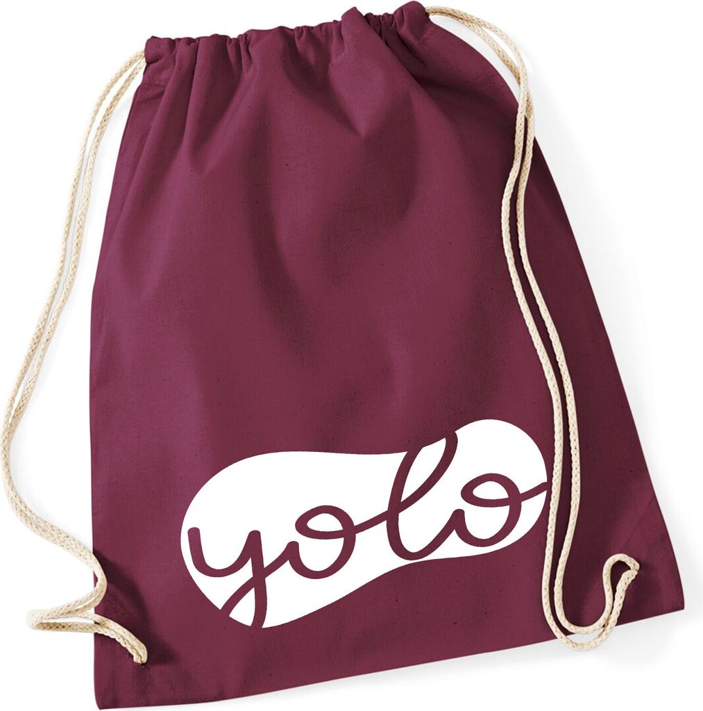 Huuraa Turnbeutel YOLO you only live once 12 Liter Burgundy Baumwolle Rucksack Geschenkidee