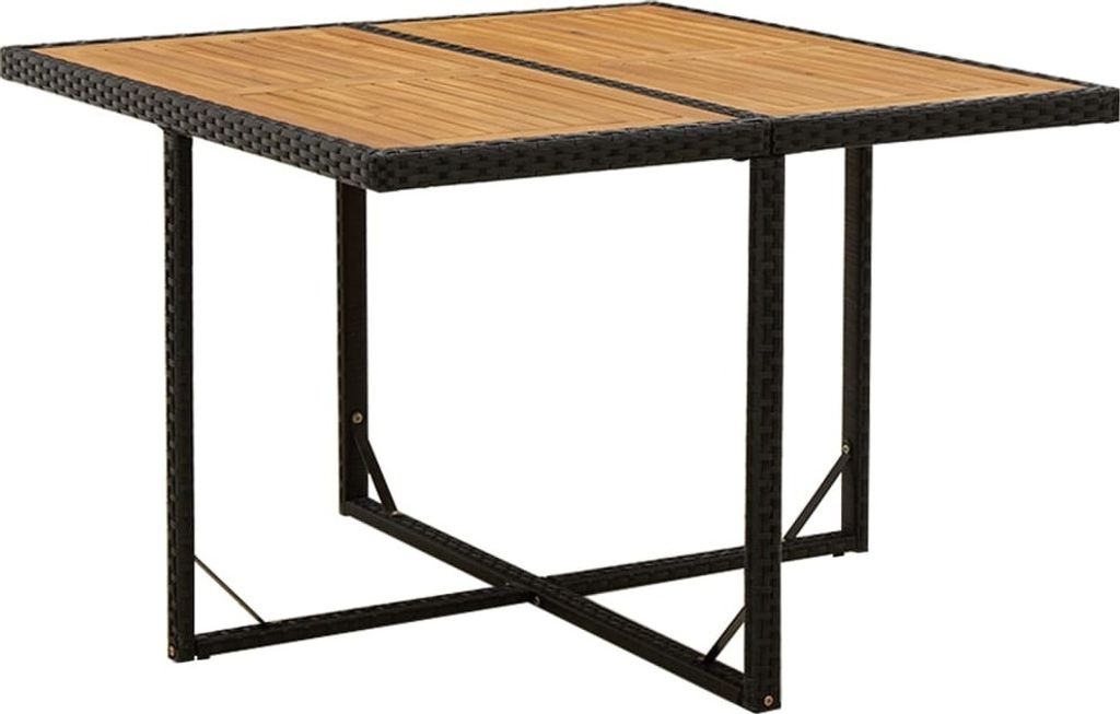 ZMH Gartentisch Schwarz 109x107x74cm Poly Rattan Massivholz Akazie
