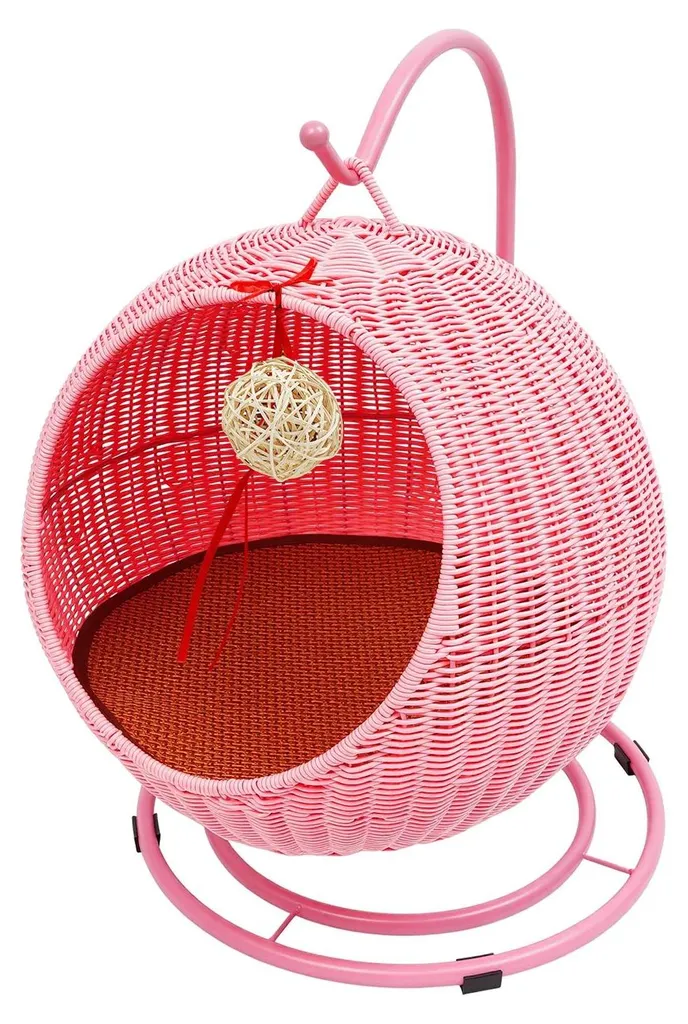 Lit pour chat suspendu rose en matériaux résistants au design épuré