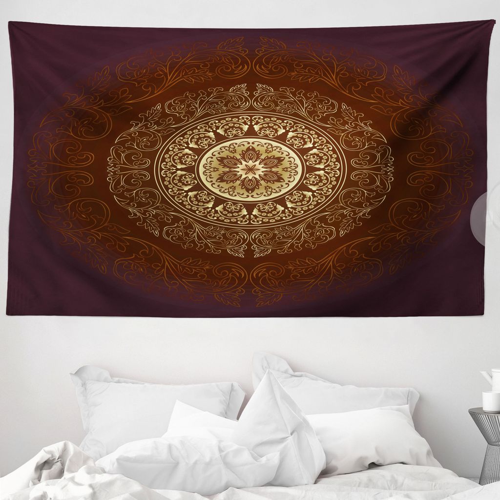 ABAKUHAUS Mandala Wandteppich, spiritiual Kultur aus Weiches Mikrofaser Stoff Waschbar ohne Verblassen Digitaldruck, 230 x 140 cm, Chestnut Braun Gelb