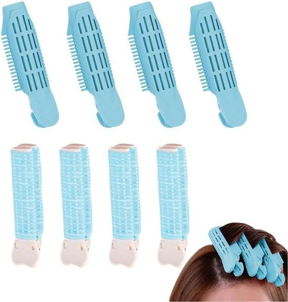 Bigoudis à clips bleus volumateurs pour cheveux bouclés, pack de 8 pcs