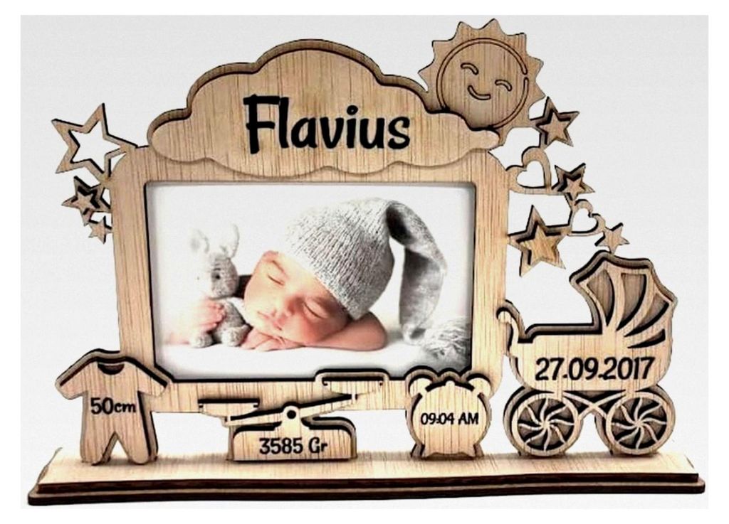 Personalisierbarer Bilderrahmen aus Holz für Neugeborene, Geschenk zur Geburt