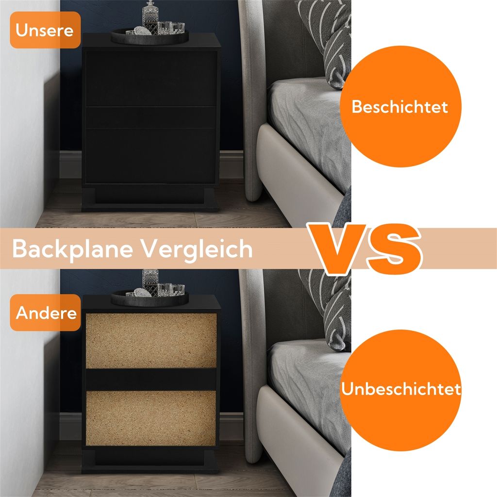 CLIPOP Nachttisch mit LED, 3 Schubladen, 1 Oberer Stauraum, Produktbild 11