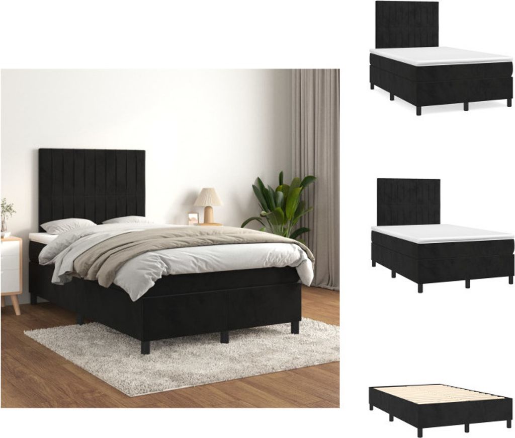 vidaXL Boxspringbett mit Matratze Schwarz 120x200 cm Samt - Betten & Bettgestelle
