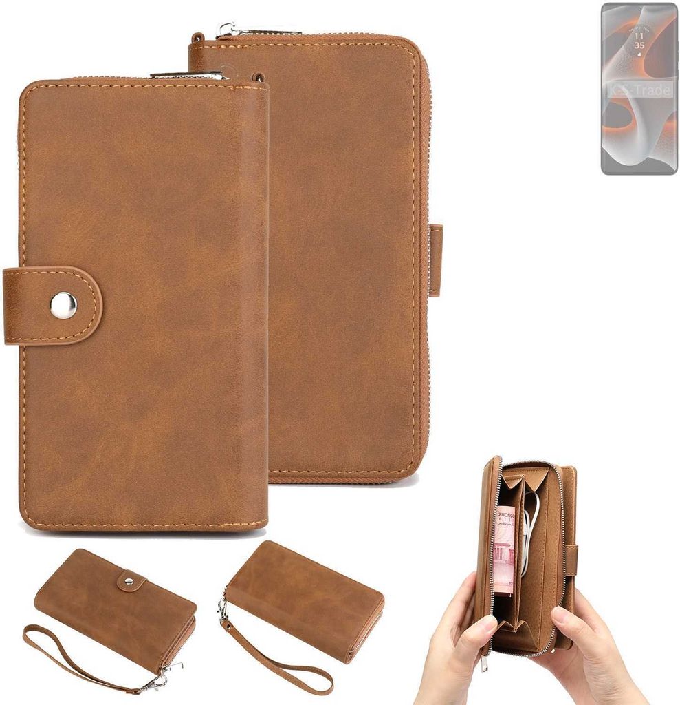 K-S-Trade Handyhülle Schutzhülle kompatibel mit Motorola Edge 50 Pro & Portemonnee Tasche Handytasche Case Etui Geldbörse Wallet braun (1x)