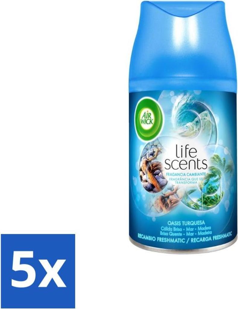 Air Wick - Lufterfrischer Nachfüller - Türkis-Oase - Automatisches Spray - 250 ml - Vorteilspack - 5 Stücke
