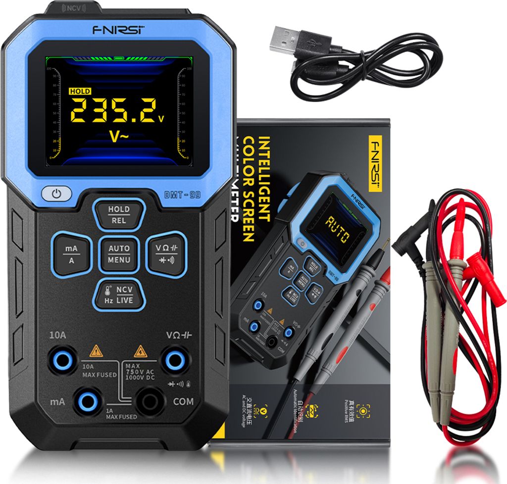 10000 Counts Digitalmultimeter 2,4-Zoll-TFT-Display Handmultimeter Professioneller True RMS-Spannungswiderstands-Frequenztester Temperaturmessgerae...
