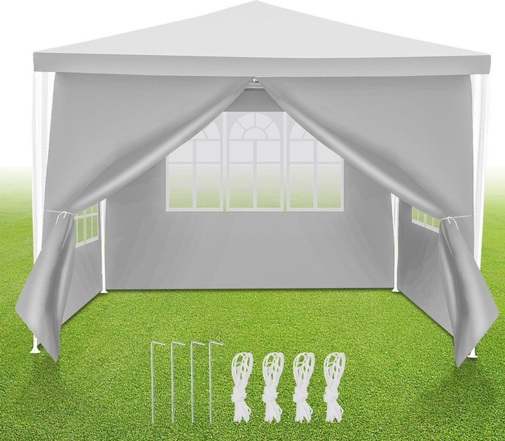 Faziango 3 x 3 m Garten Pavillon tragbares wasserdichtes Zelt Partyzelt mit Spiralschläuchen, weiß