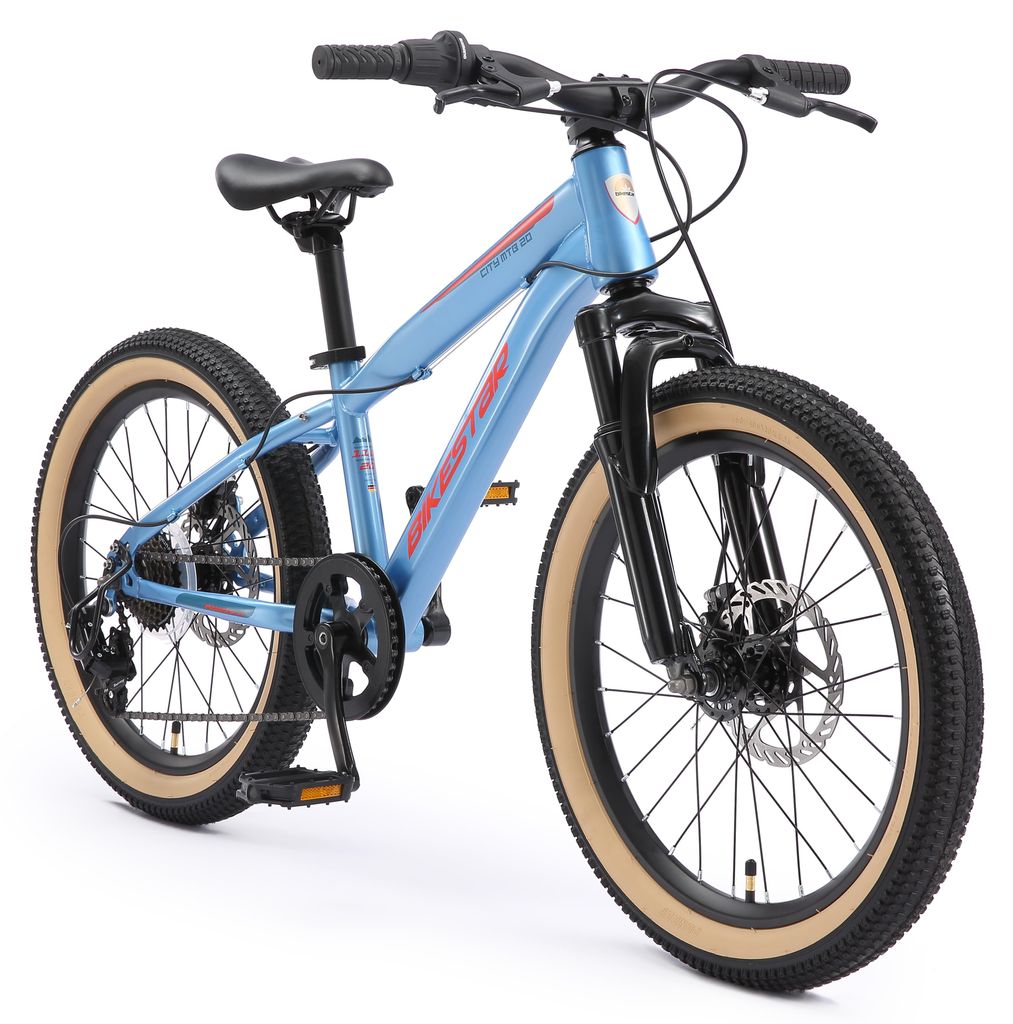 BIKESTAR Kinder Jugend Mountainbike 20 Zoll ab 6 - 7 Jahre | 7 Gang Hardtail MTB Scheibenbremse Federgabel | Blau
