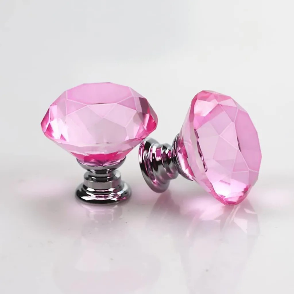Accessoires de Décoration de Meuble : 6 Boutons en Cristal Rose 30mm