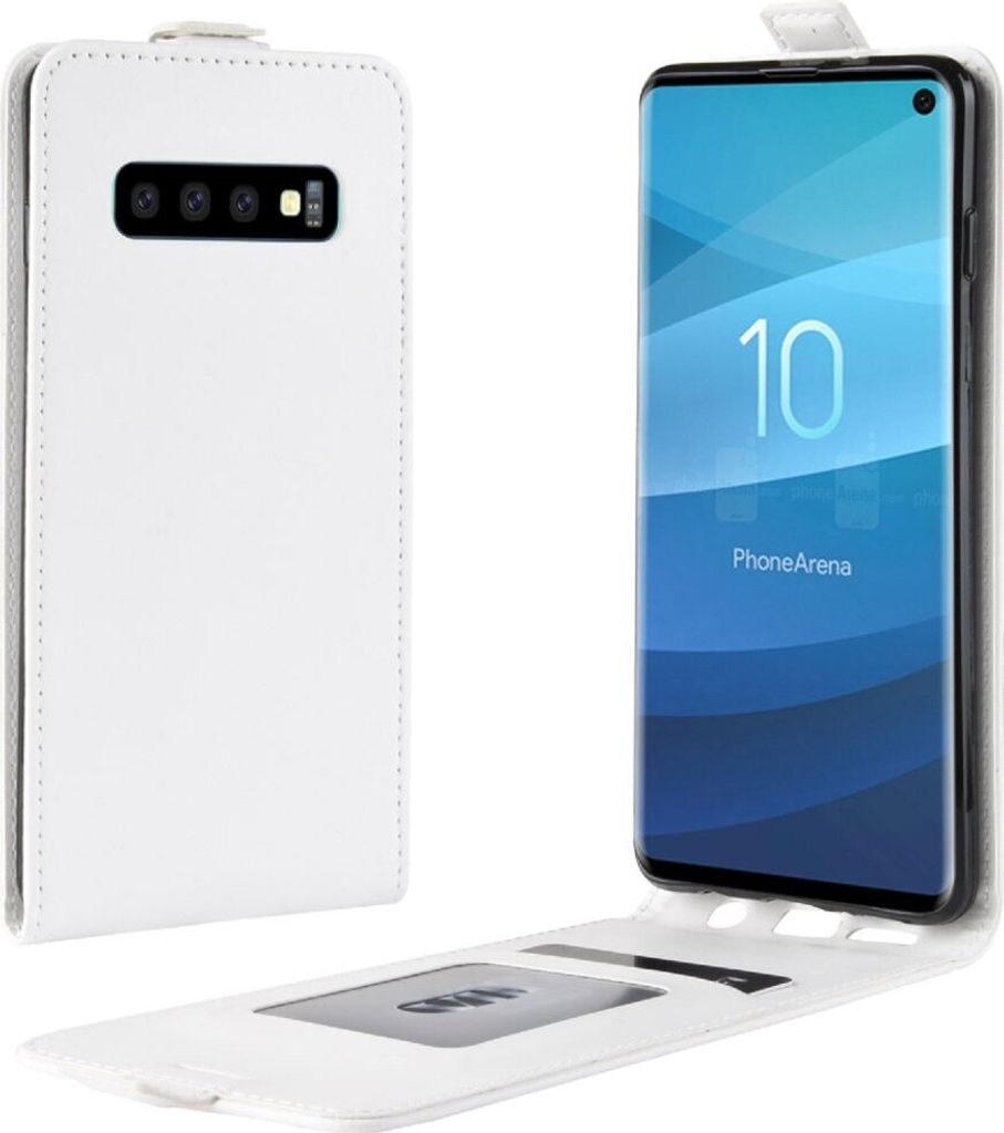 Flip Case Handyhülle für Samsung Galaxy S10 Plus Vertikal Schutzhülle Tasche Cover Weiß Bumper Smartphone Kartensteckplatz-Kreditkarte-Geldsche...