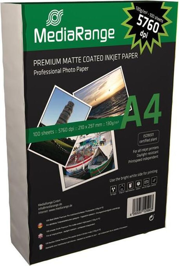 MediaRange Papier Inkjet matt A4 130g 100 Blatt Produktbild 