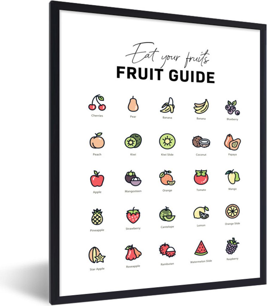 MuchoWow Gerahmtes Poster Küche - Lebensmittel - Obst 60x80 cm - Poster mit Schwarzem Bilderrahmen Wandposter Rahmen Foto Bilder - Premium - Wan...