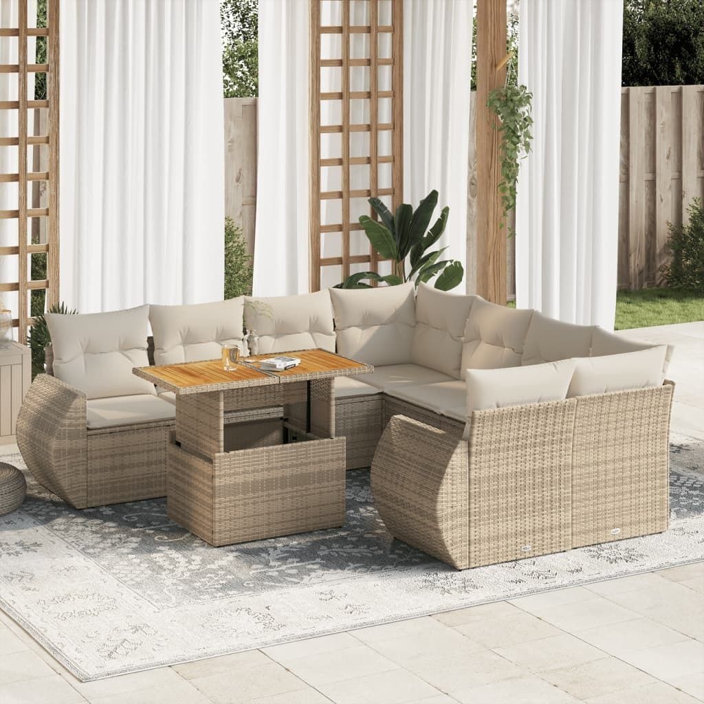 Maison Exclusive - 9-tlg. Garten-Sofagarnitur mit Kissen Beige Poly Rattan