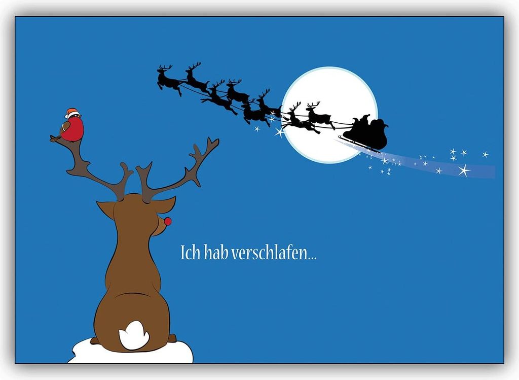 Humorvolle Last-Minute Weihnachtskarte mit kleinem Rentier