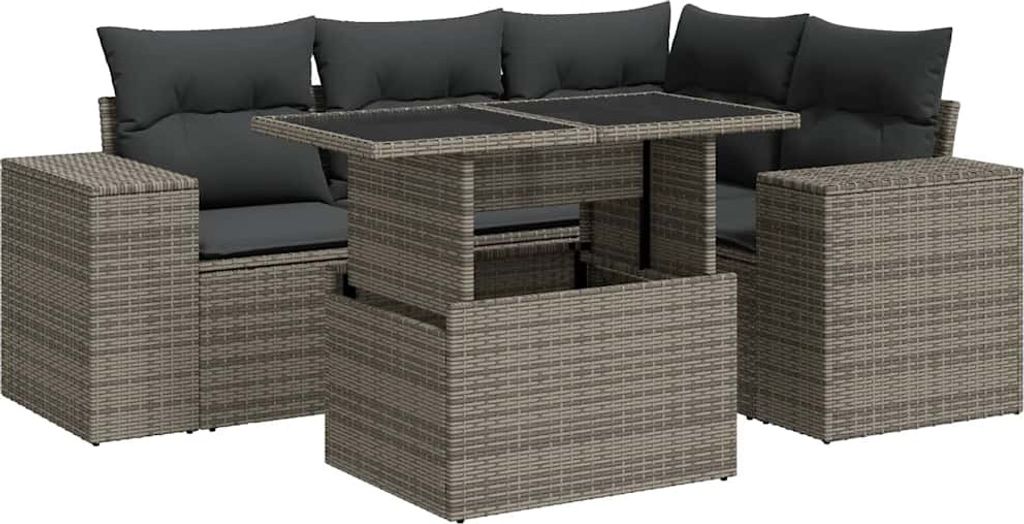 vidaXL 5-tlg. Garten-Sofagarnitur mit Kissen Grau Poly Rattan