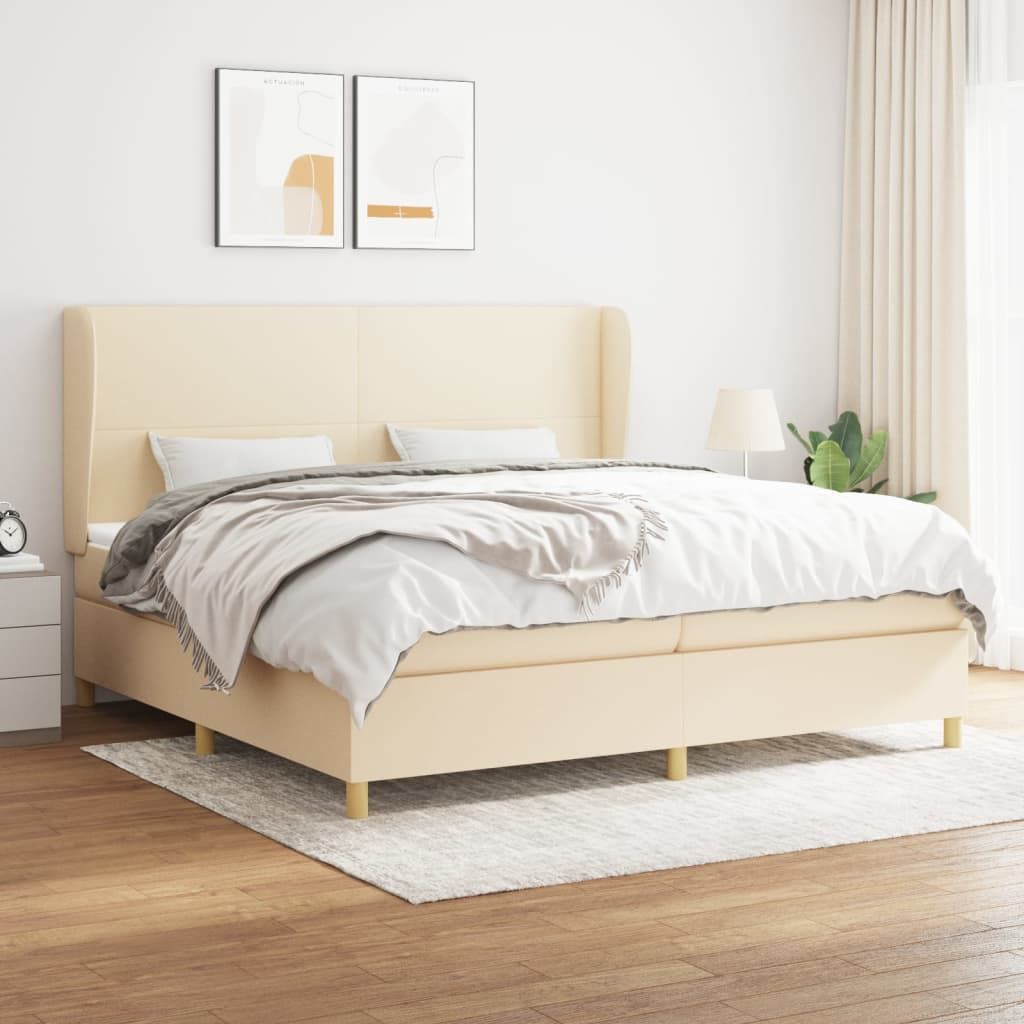The Living Store Boxspringbett mit Matratze Creme 200x200 cm Stoff