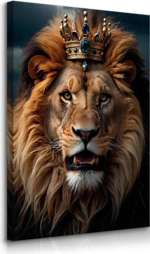 Muralo Quadro su Tela Leone Re 3D 80x120 cm - Arte Astratta per Salotto