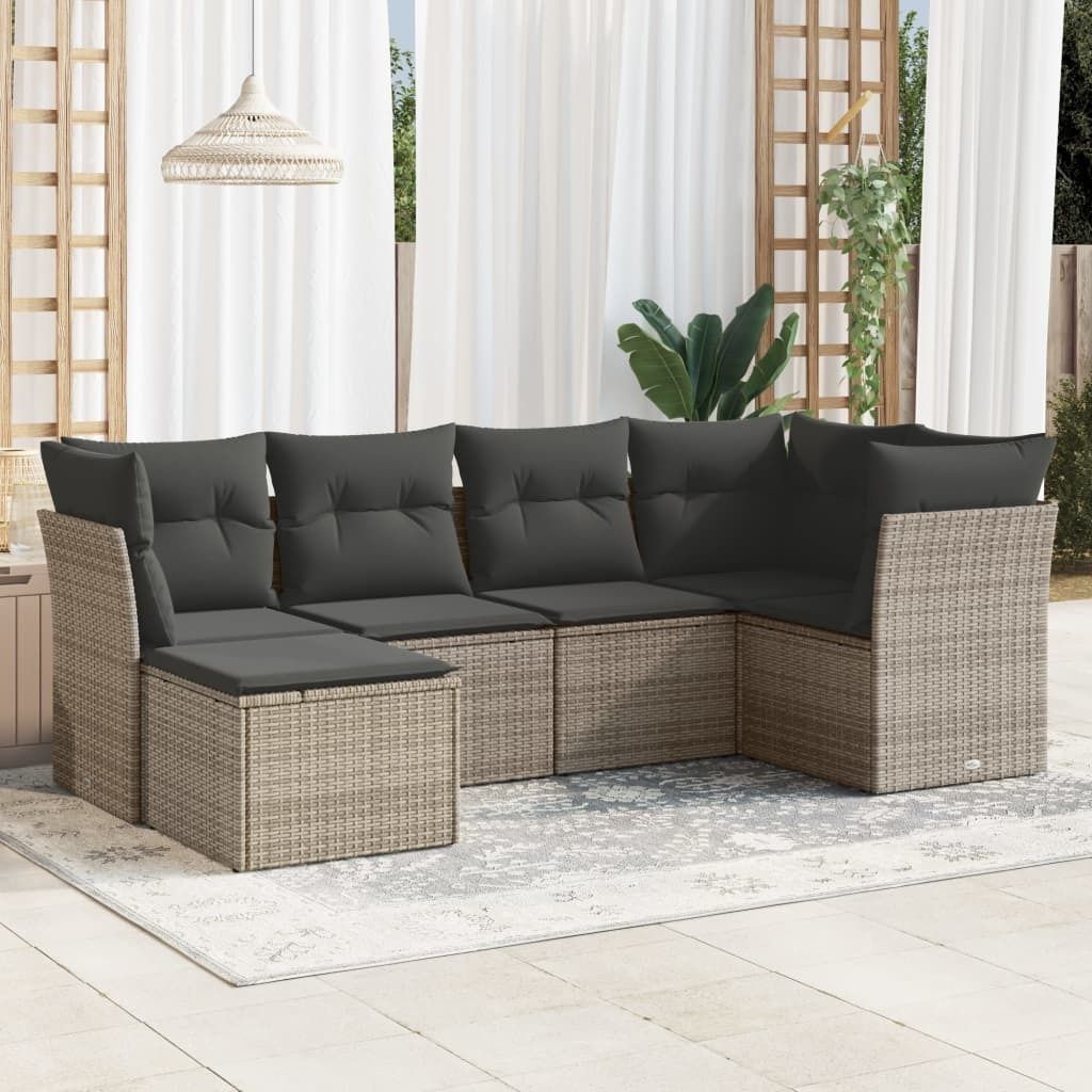 Maison Exclusive - 6-tlg. Garten-Sofagarnitur mit Kissen Grau Poly Rattan