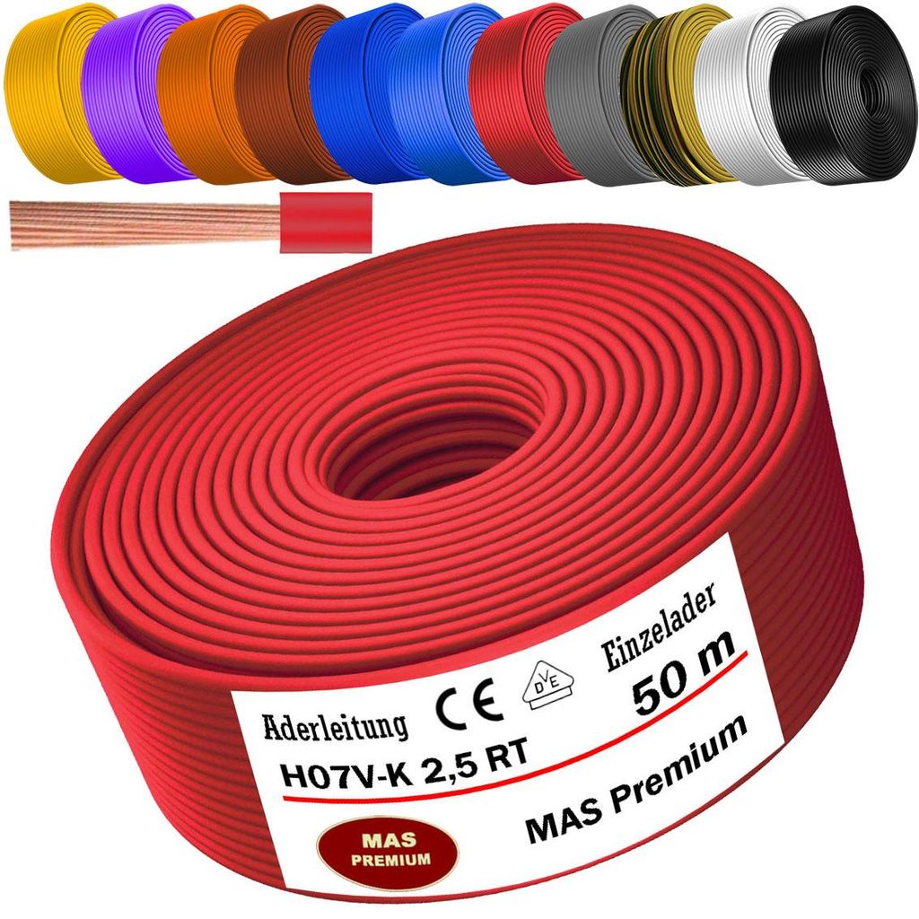 50m Aderleitung H07 V-K RT 1x2,5 mm² Rot Einzelader Produktbild 
