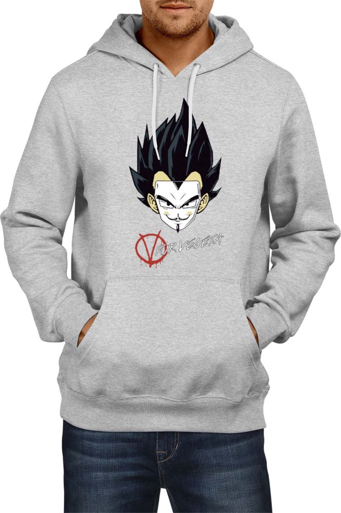 Herren Kapuzenpullover Dragon Anime Manga Ball Z V For Vegeta, Man 2XL / Grau
