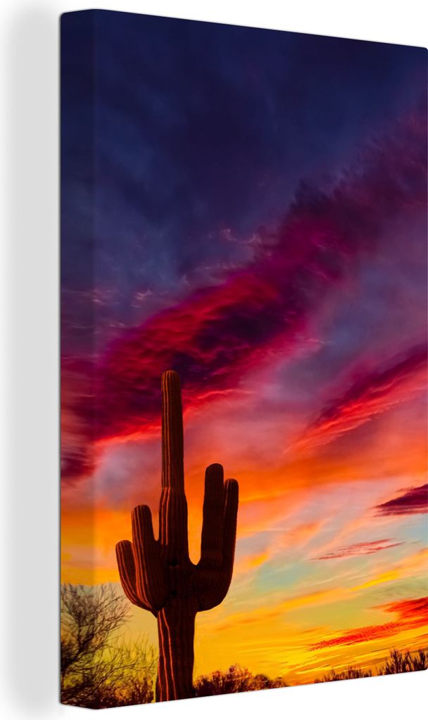OneMillionCanvasses - Leinwandbilder - 90x140 cm, Kaktus - Himmel - Sonnenuntergang - Lila - Rosa, Wandbilder Kunstdruck Wanddekoration - Foto au...