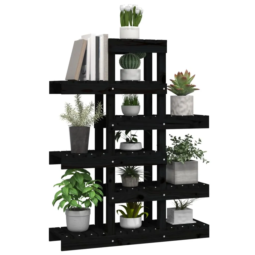 Scaffale Porta Piante Moderno Nero 110cm - Legno di Pino Massiccio - 4