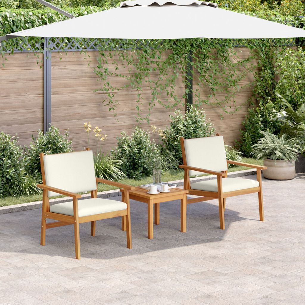 ZMH 3-teiliges Garten-Bistro-Set mit Kissen aus massivem Akazienholz