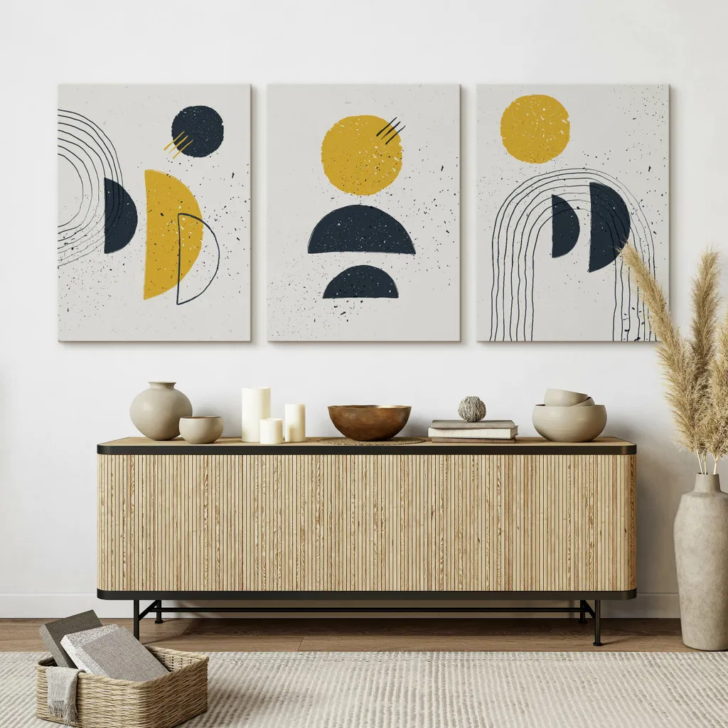 Décoration Murale Triptyque Abstraction Boho : Set de Toiles 30x40 cm - 4