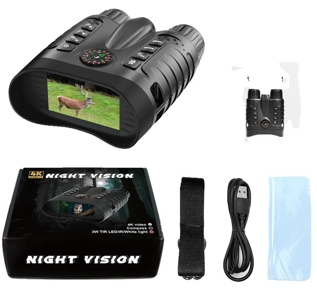 Jumelles de vision nocturne zoom 8X noir 64 Go avec batterie 4500 mAh