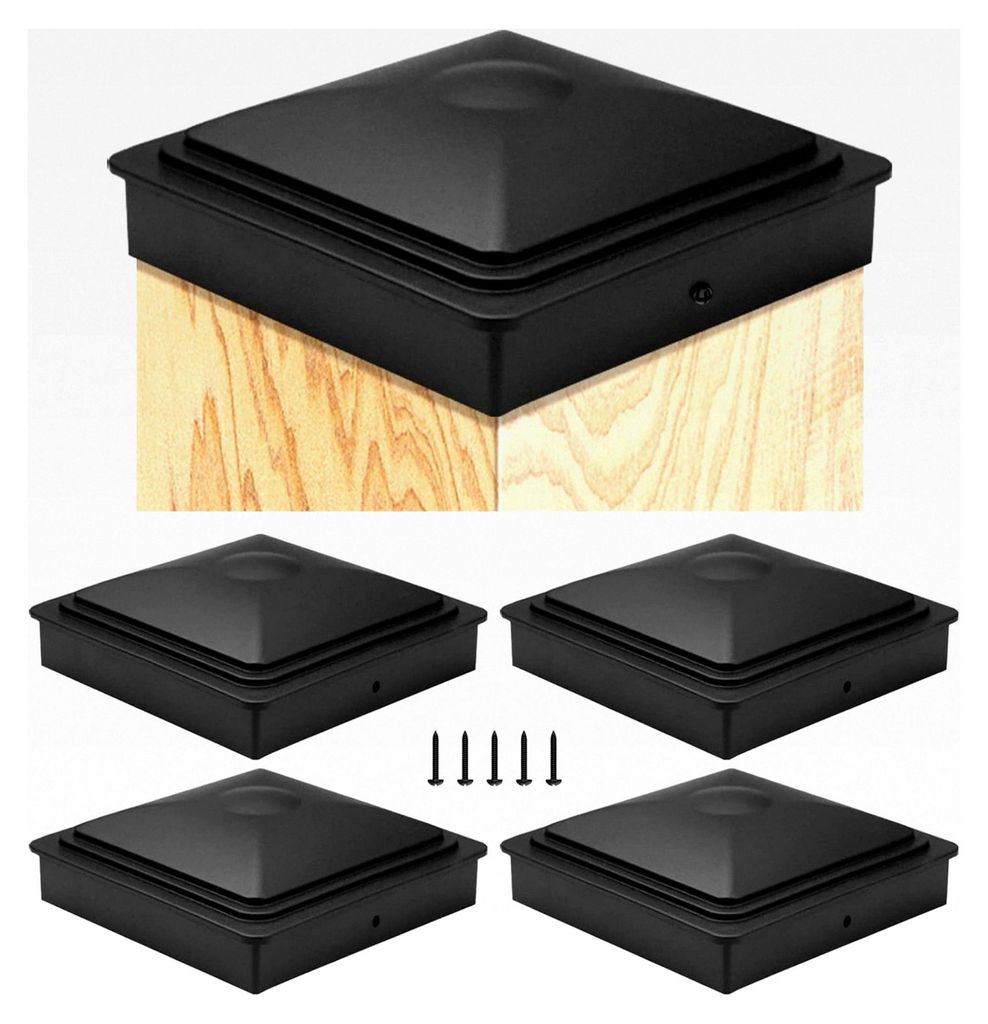 Pfostenkappen 10x10cm, 5 Stück Kunststoffkappen mit Schrauben, wasserdicht und schützend für Holzpfosten in Schwarz