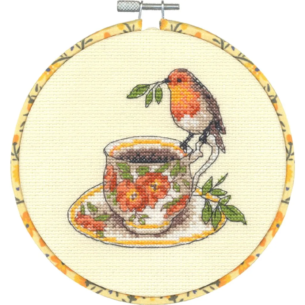 Kit Punto Croce Tradizionale 15cm - Uccello Tazza da Tè con Telaio