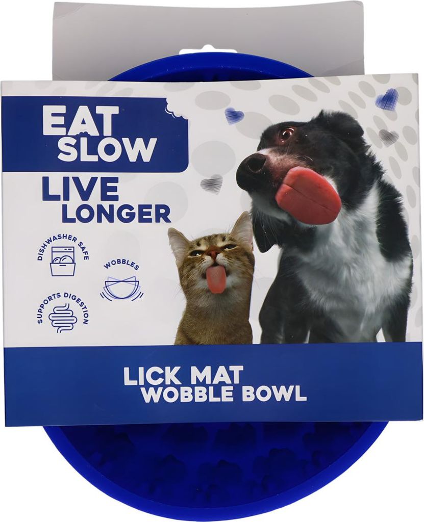 Eat Slow Live Longer Lick Mat Wobble Bowl uad Blue