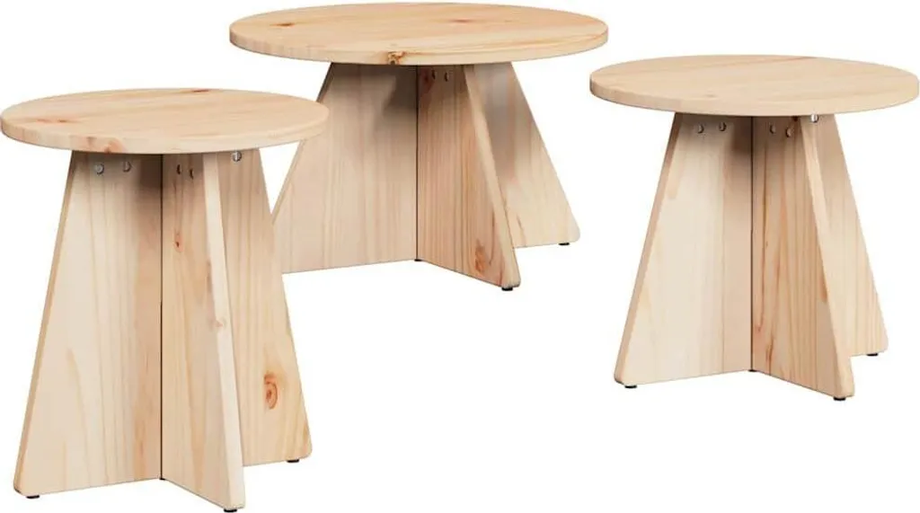 Tavolino vidaXL 3 Pezzi Legno Pino Massiccio Naturale 49cm - Arredo Rustico