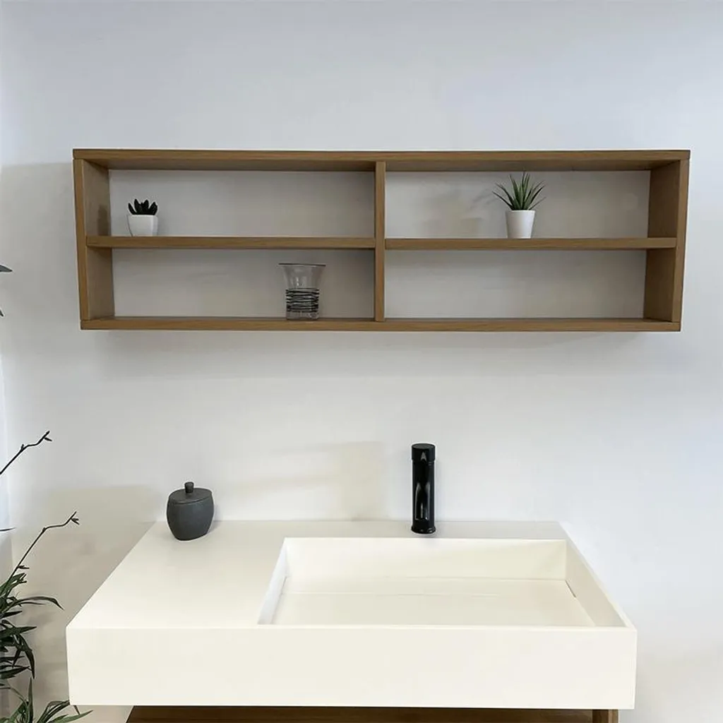 Étagère murale chêne massif HÉMI avec rangements modulaires 70cm