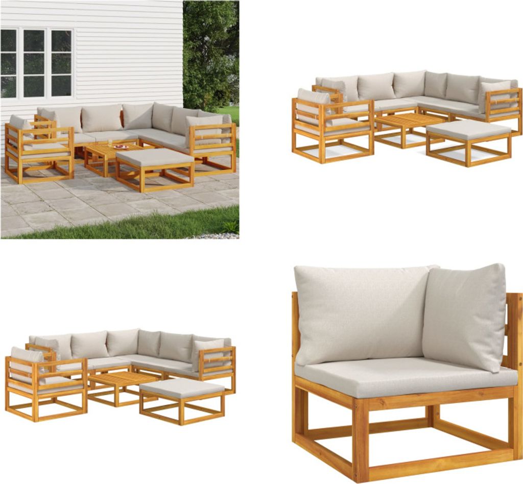 vidaXL 8 tlg. Garten Lounge Set mit Hellgrauen Kissen Massivholz - Garten Lounge Set - Garten Lounge Sets - Outdoor Lounge Set - Lounge Set Terrasse