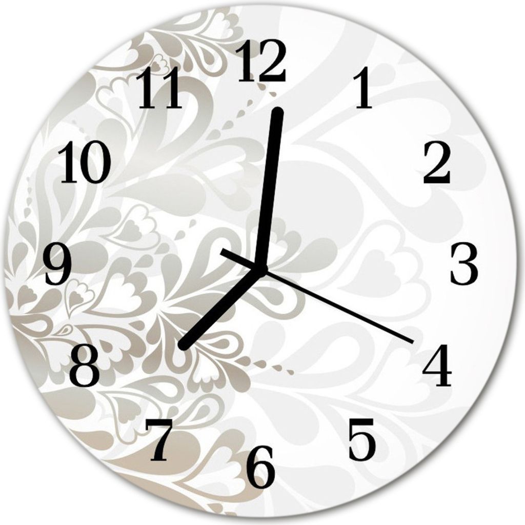 Glasuhr Wanduhr Küchenuhr Echt-Glas 30fi cm Blumen Kunst grau