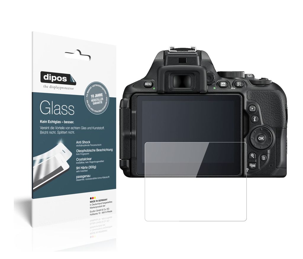 1x Schutzfolie für Nikon D 5600 - Anti-Shock 9H Folie dipos Glass Kunststoffglas